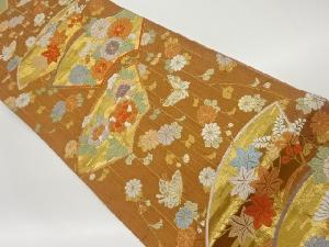 地紙に蝶・花々模様織出し袋帯